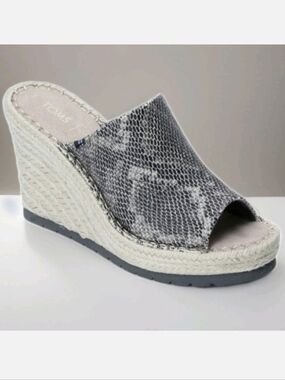 Toms Monica Espadrille Wedge Mules Snake Print Open Toe Sandals Size 9